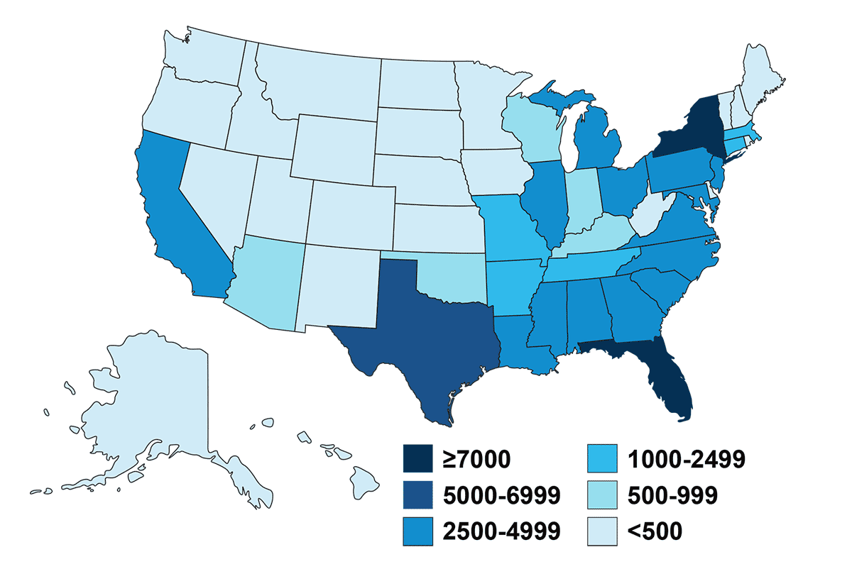 America Map - 100,000 patients with SCD in the United States